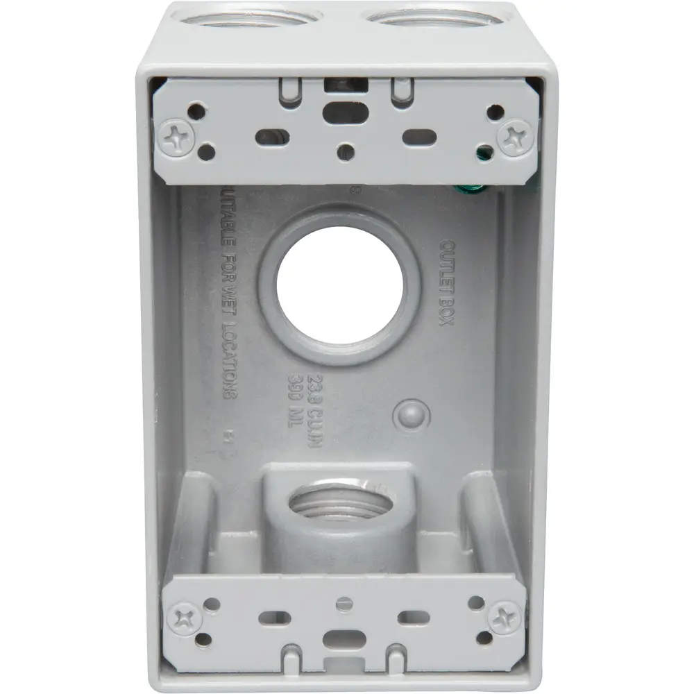 2-5/8" Deep Single-Gang Weatherproof Box (4) 3/4" Hole, Gray 2 2-5/8" Deep Single-Gang Weatherproof Box (4) 3/4" Hole, Gray