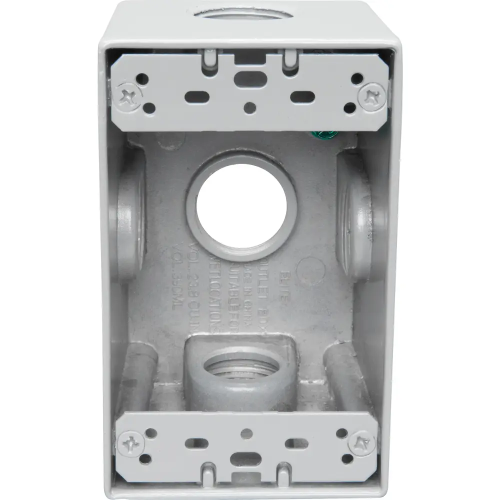 2-5/8" Deep Single-Gang Weatherproof Box (5) 3/4" Hole, All Sides, Gray 2 2-5/8" Deep Single-Gang Weatherproof Box (5) 3/4" Hole, All Sides, Gray