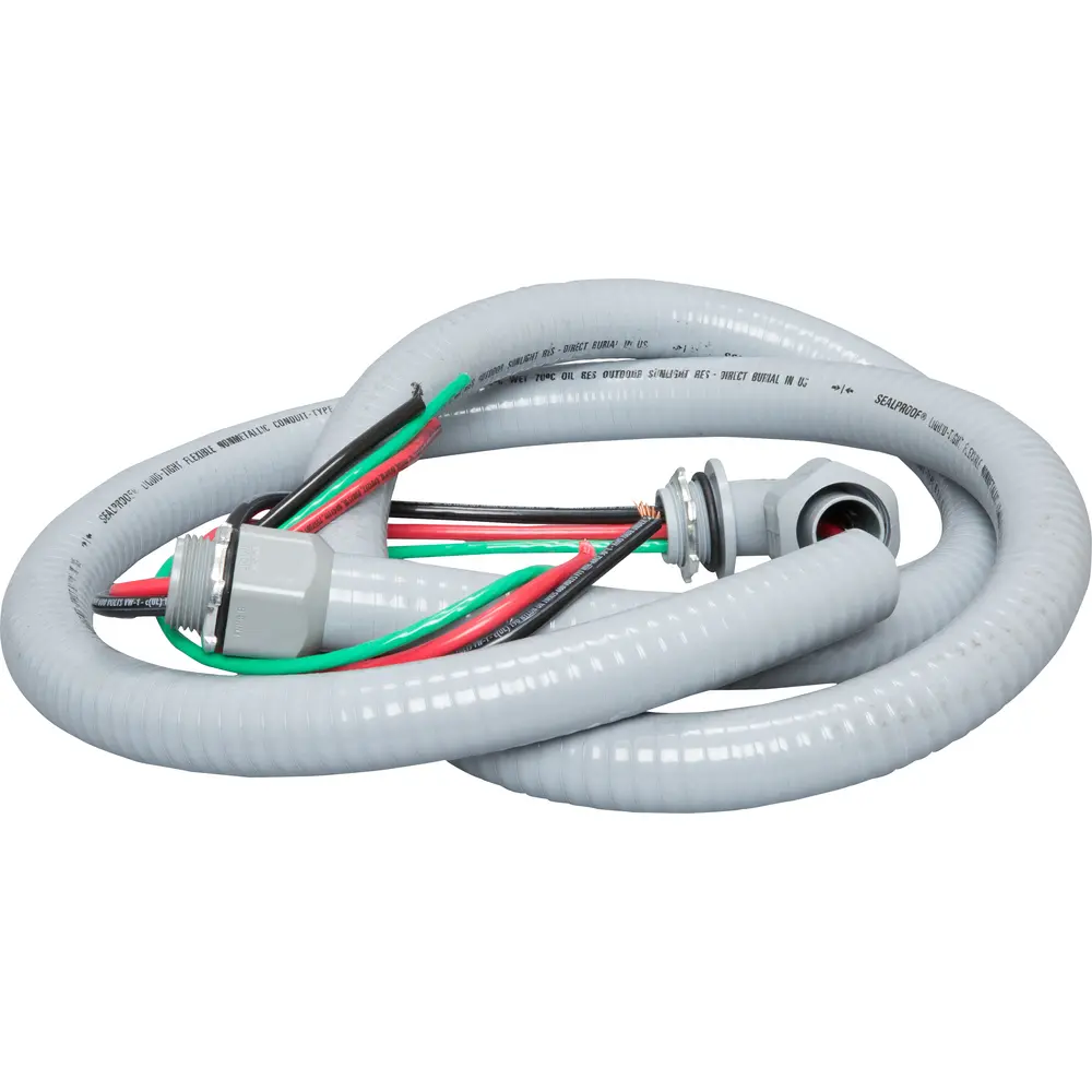 (2) 8AWG and (1) 10AWG AC Whip, THHN Wire with Fittings, 3/4" x 6'