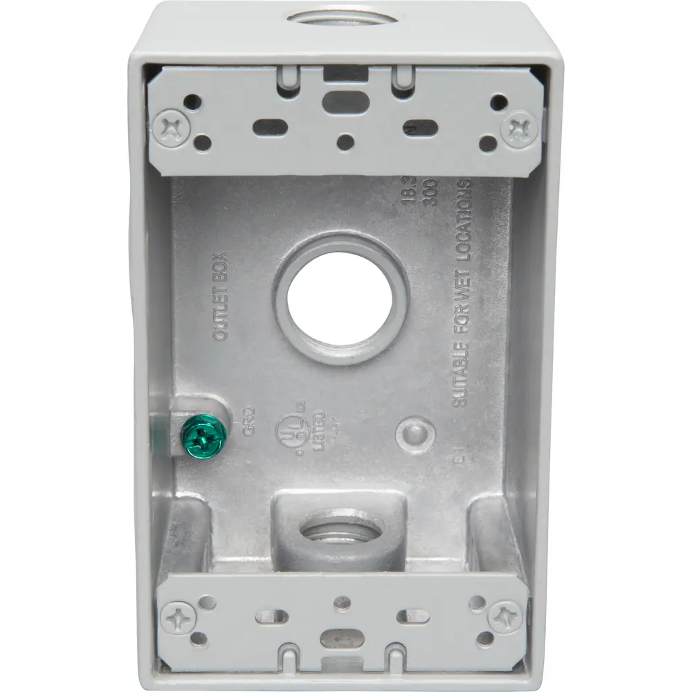2" Deep Single-Gang Weatherproof Box, (3) 1/2" Hole, Gray 2 2" Deep Single-Gang Weatherproof Box, (3) 1/2" Hole, Gray