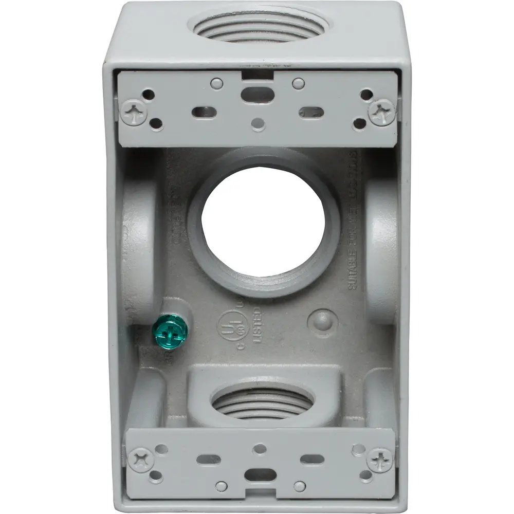 2" Deep Single-Gang Weatherproof Box, (3) 1" Hole, Gray