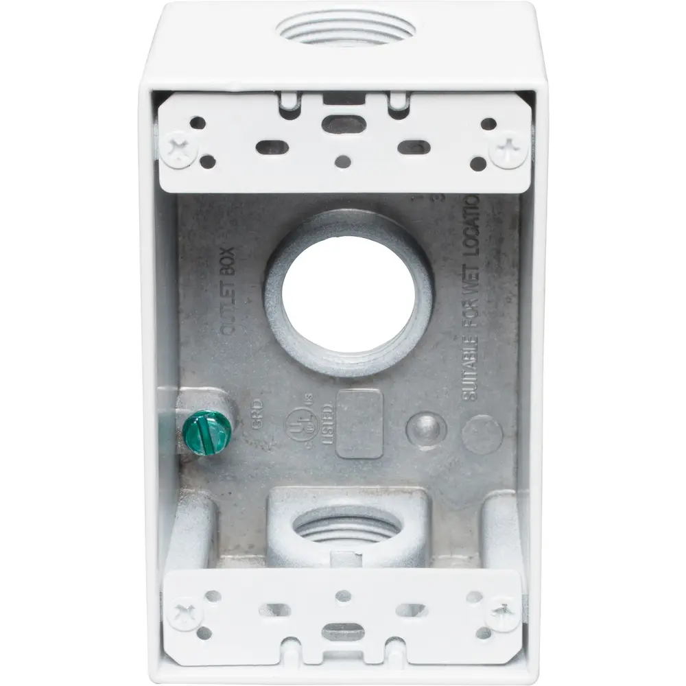 2" Deep Single-Gang Weatherproof Box, (3) 3/4" Hole, White 2 2" Deep Single-Gang Weatherproof Box, (3) 3/4" Hole, White