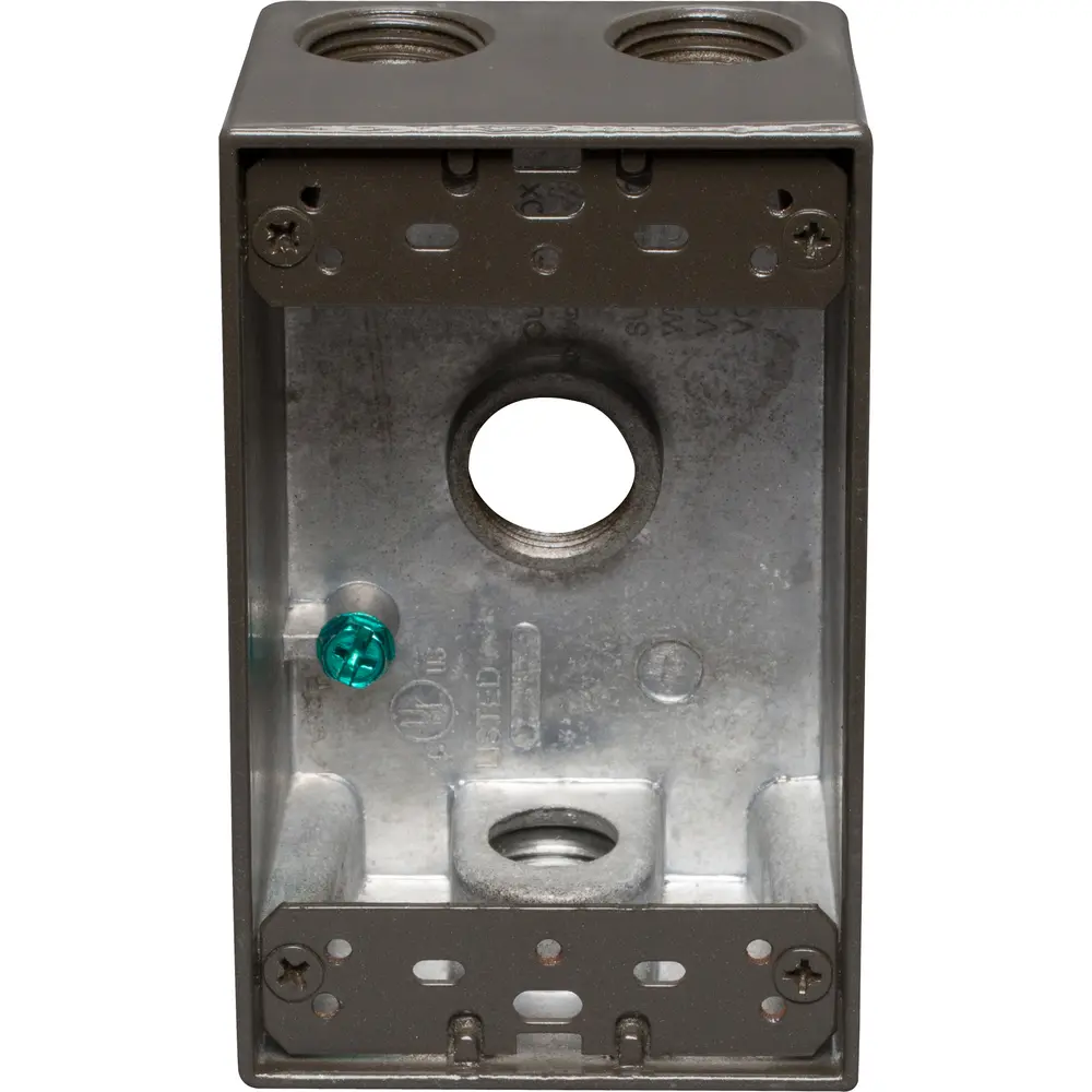 2" Deep Single-Gang Weatherproof Box, (4) 1/2" Hole, Bronze 2 2" Deep Single-Gang Weatherproof Box, (4) 1/2" Hole, Bronze