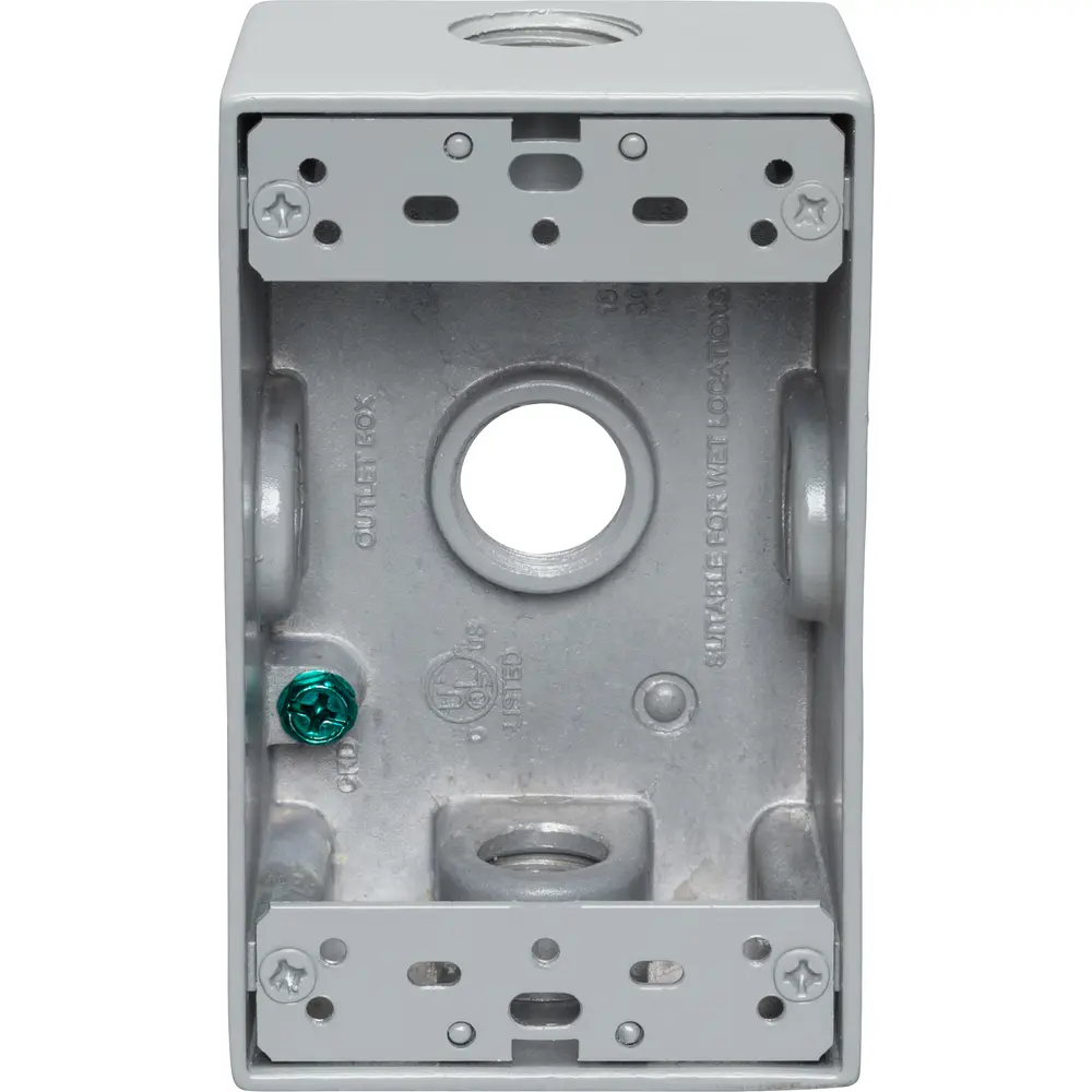 2" Deep Single-Gang Weatherproof Box (5) 1/2" Hole, All Sides, Gray