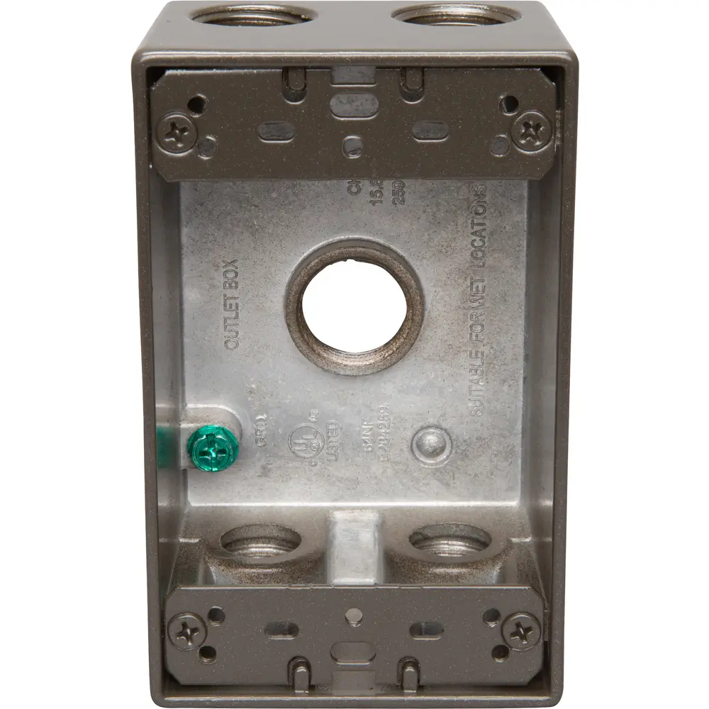 2" Deep Single-Gang Weatherproof Box, (5) 1/2" Hole, Bronze 2 2" Deep Single-Gang Weatherproof Box, (5) 1/2" Hole, Bronze