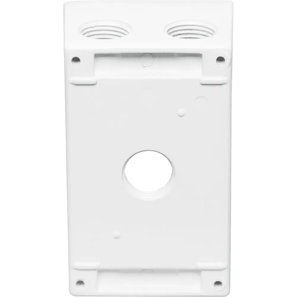 2" Deep Single-Gang Weatherproof Box, (5) 1/2" Hole, White 1 2" Deep Single-Gang Weatherproof Box, (5) 1/2" Hole, White