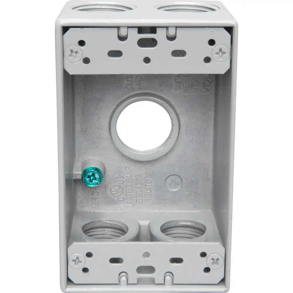 2" Deep Single-Gang Weatherproof Box, (5) 3/4" Hole, Gray