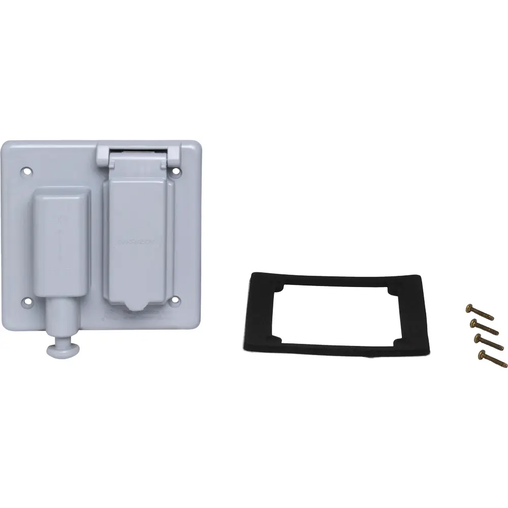 2-Gang Weatherproof (1) GFCI/(1) Duplex Receptacle Cover, Gray