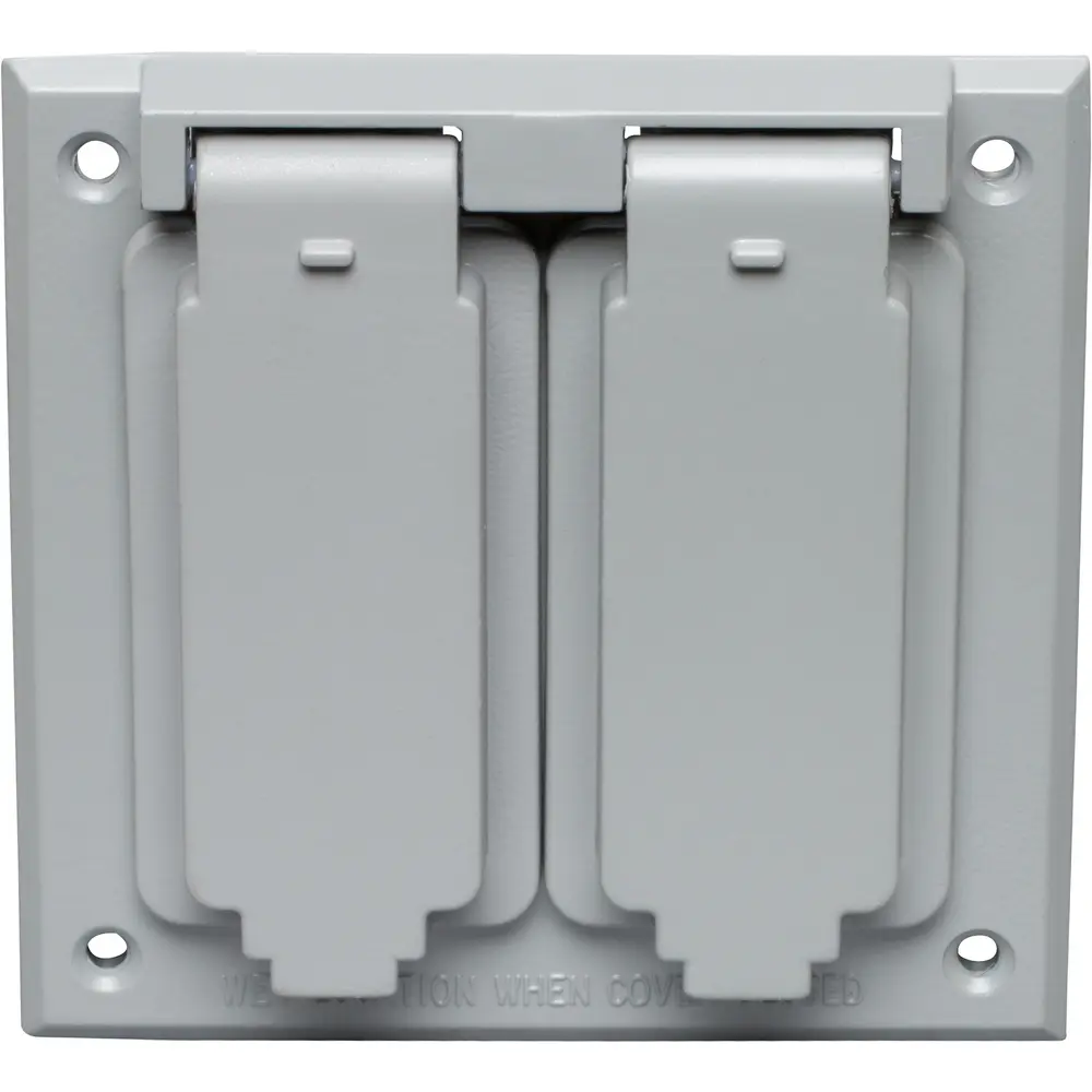 2-Gang Weatherproof (1)Single/(1) Duplex Receptacle Cover, Vertical, Die-Cast Aluminum, Gray
