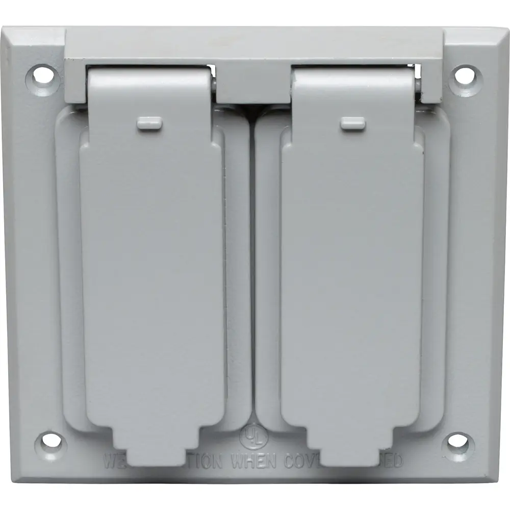 2-Gang Weatherproof (2) GFCI Receptacle Cover, Vertical, Die-Cast Aluminum, Gray