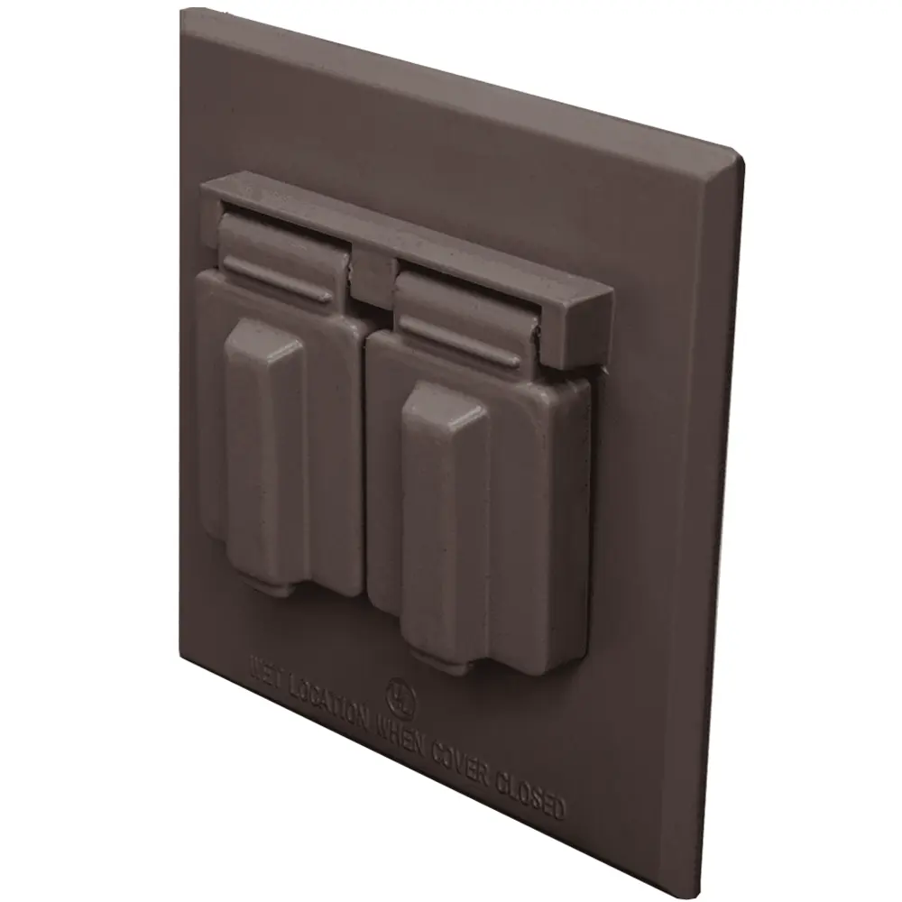 2 Gang Weatherproof Offset (2) Single Receptacle Cover, Die-Cast Zinc, Bronze