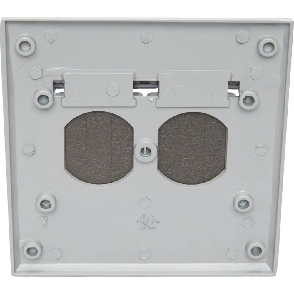 2 Gang Weatherproof Offset (2) Single Receptacle Cover, Die-Cast Zinc, Gray