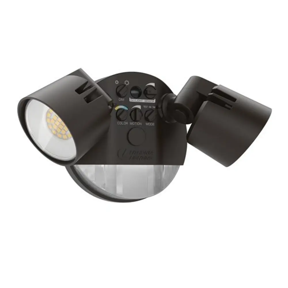 2-Head LED Security Floodlight, Adjustable Lumen, Switchable, Motion, 120 VAC, Dark Bronze