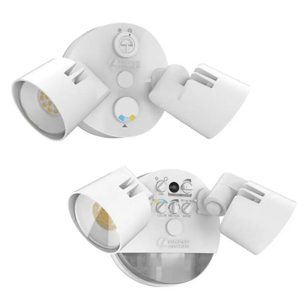 2-Head LED Security Floodlight, Adjustable Lumen, Switchable, Motion, 120 VAC, White