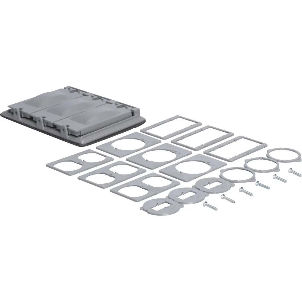 3-Gang 125-in-1 Weatherproof Multiuse Cover, Die-Cast Aluminum, Gray 3 3-Gang 125-in-1 Weatherproof Multiuse Cover, Die-Cast Aluminum, Gray