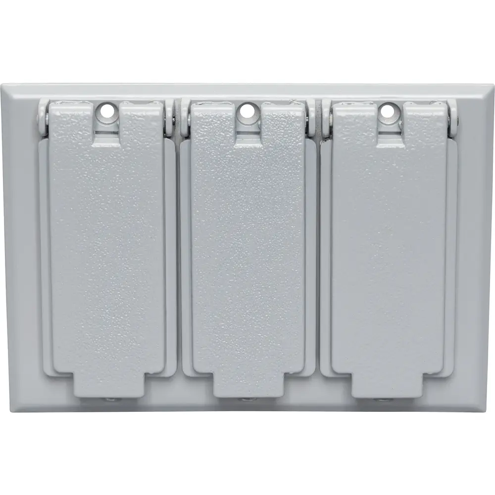 3-Gang Weatherproof (3) GFCI Receptacle Cover, Vertical, Die-Cast Zinc, Gray