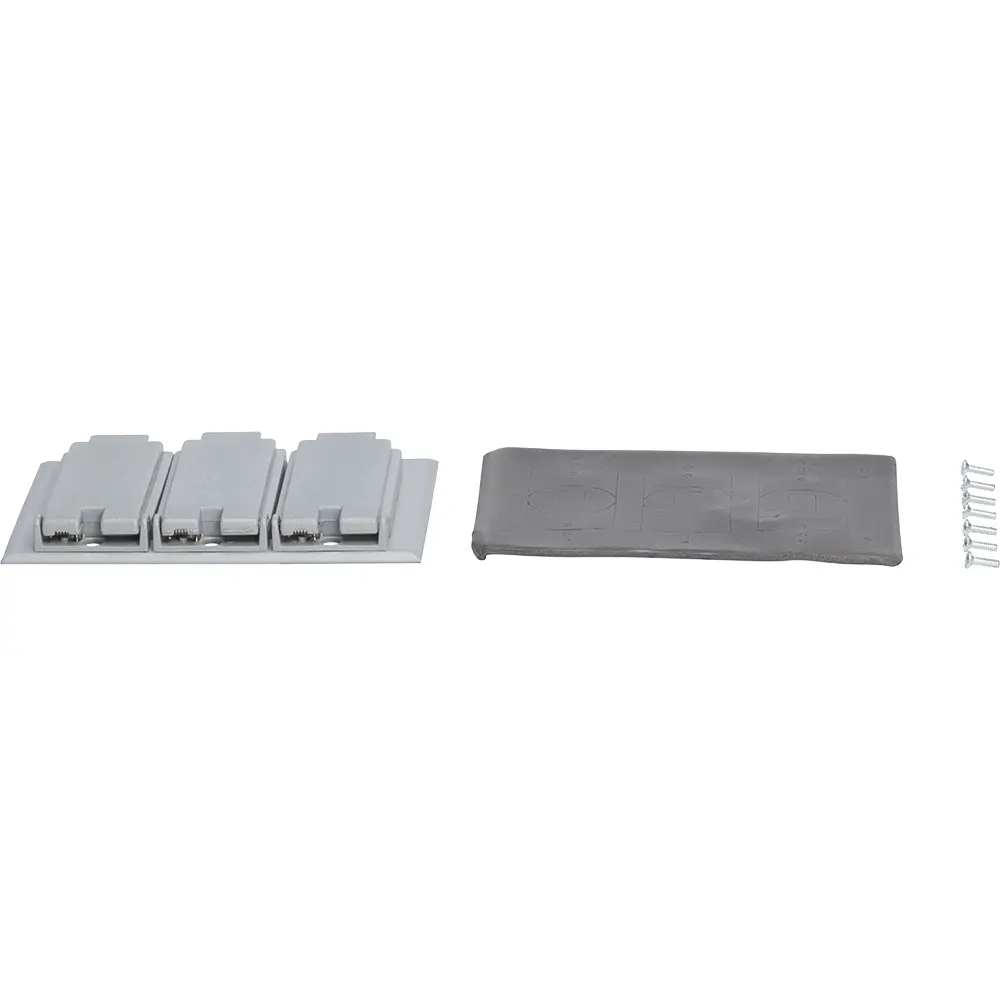 3-Gang Weatherproof (3) Single Receptacle Cover, Die-Cast Zinc, Gray 1 3-Gang Weatherproof (3) Single Receptacle Cover, Die-Cast Zinc, Gray