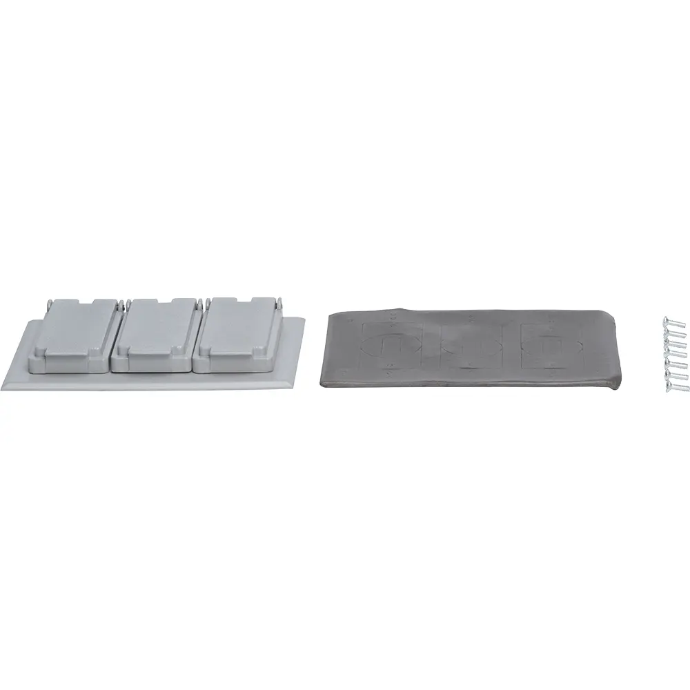 3-Gang Weatherproof (3) Single Receptacle Cover, Die-Cast Zinc, Gray 2 3-Gang Weatherproof (3) Single Receptacle Cover, Die-Cast Zinc, Gray
