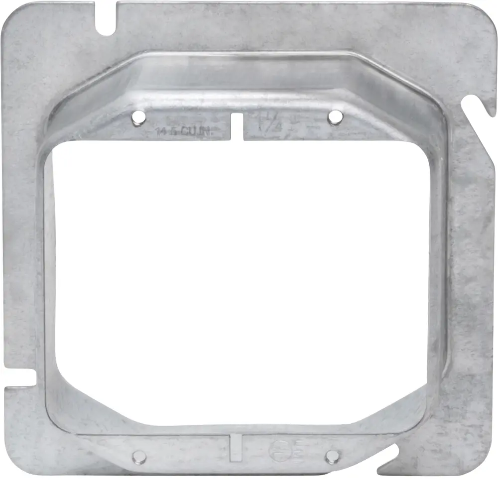 4-11/16" Square 2-Gang Device Ring, 1-1/4" Raised, 14.5 Cu. In. 1 4-11/16" Square 2-Gang Device Ring, 1-1/4" Raised, 14.5 Cu. In.