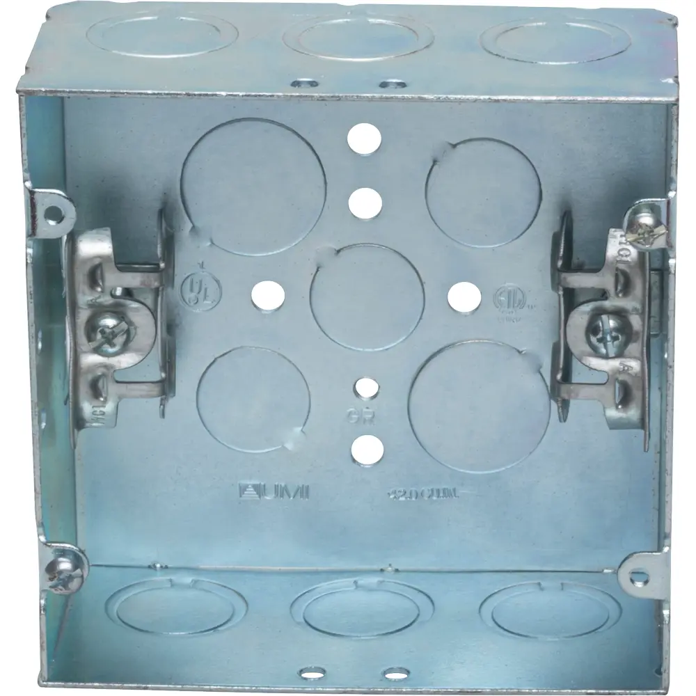 4-11/16" Square Box w/ BX/MC Clamps, 1/2", 3/4" KO's, 2-1/8" Deep