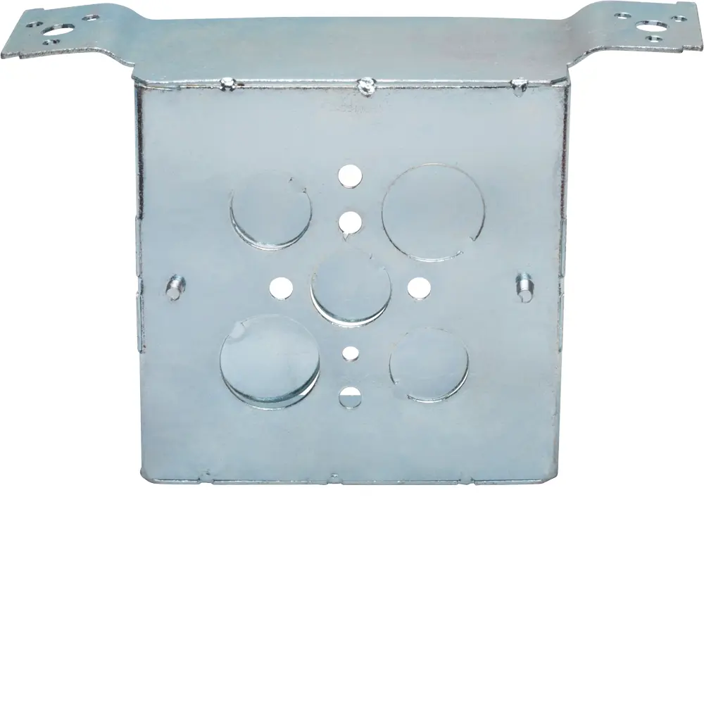 4-11/16" Square Box w/ BX/MC Clamps, Flush Bracket, 1/2", 3/4" KO's, 2-1/8" Deep