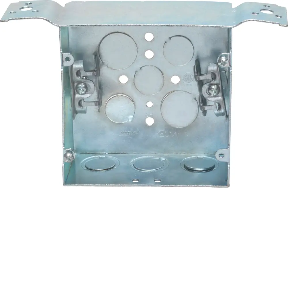 4-11/16" Square Box w/ BX/MC Clamps, Flush Bracket, 1/2", 3/4" KO's, 2-1/8" Deep
