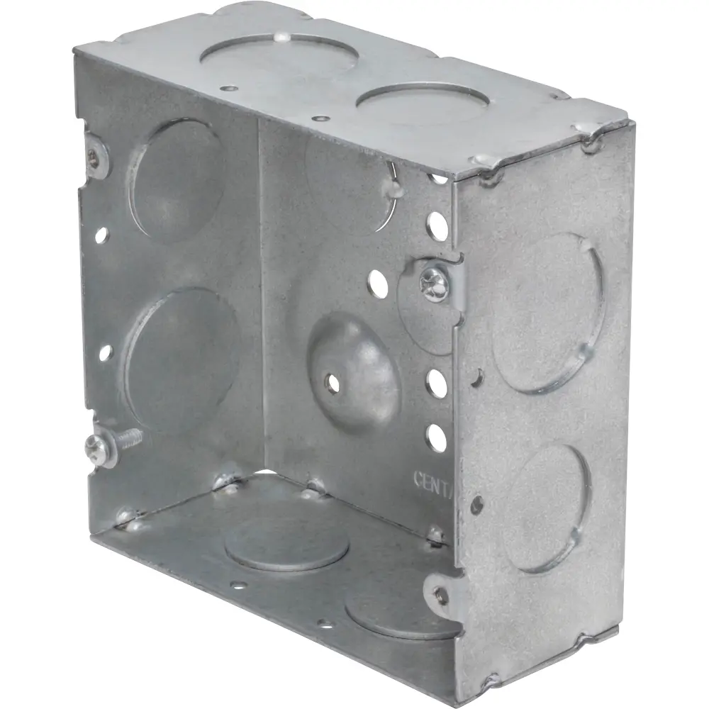 4-11/16" Square Box w/ Raised Ground Emboss, 1/2", 3/4", 1" KO's, 2-1/8" Deep
