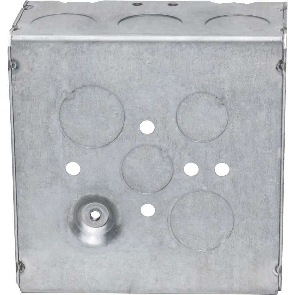 4-11/16" Square Box w/ Raised Ground Emboss, 1/2", 3/4" KO's, 2-1/8" Deep