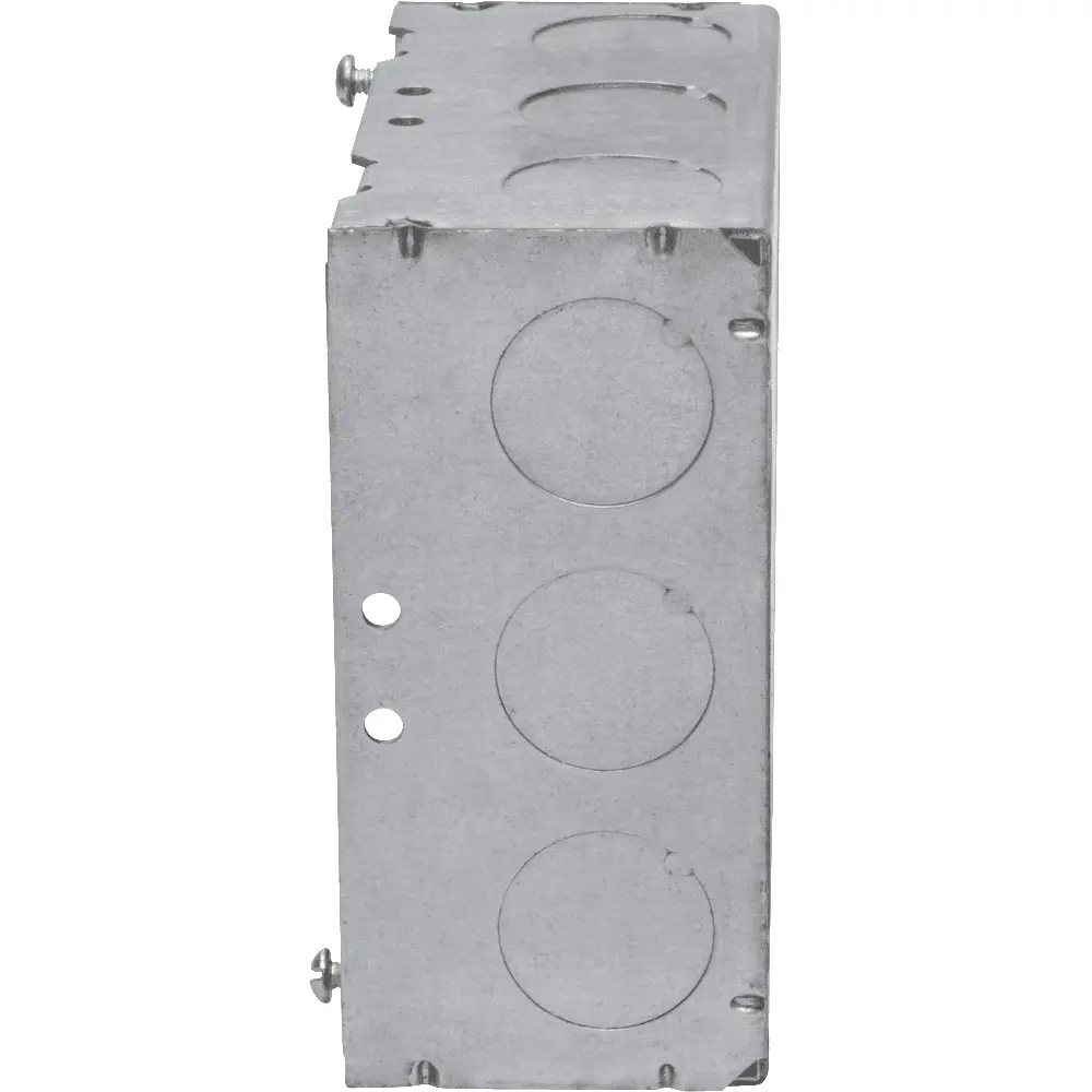4-11/16" Square Box w/ Raised Ground Emboss, 1/2", 3/4" KO's, 2-1/8" Deep