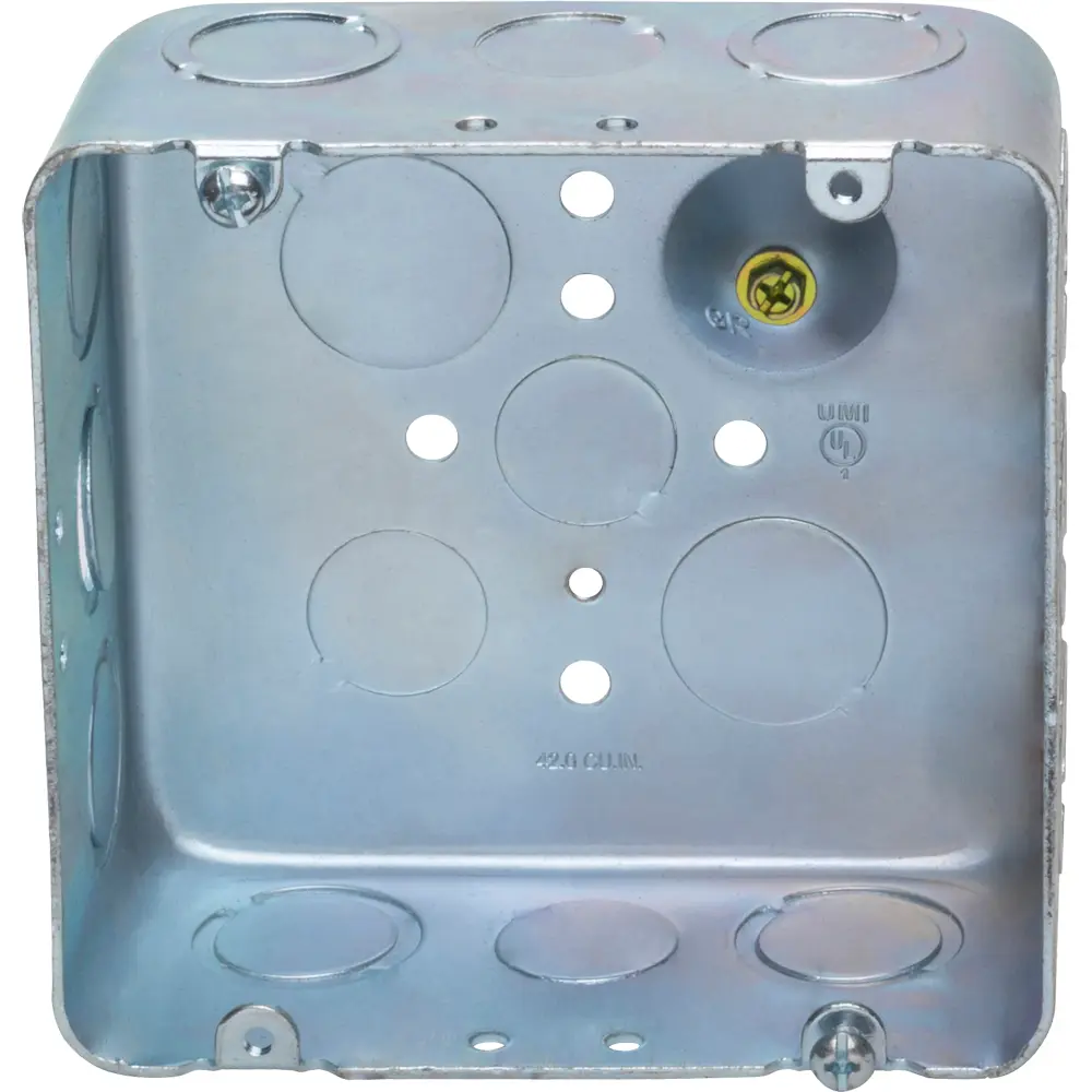 4-11/16" Square Drawn Box w/ Raised Ground Emboss, 1/2", 3/4" CKO's, 2-1/8" Deep