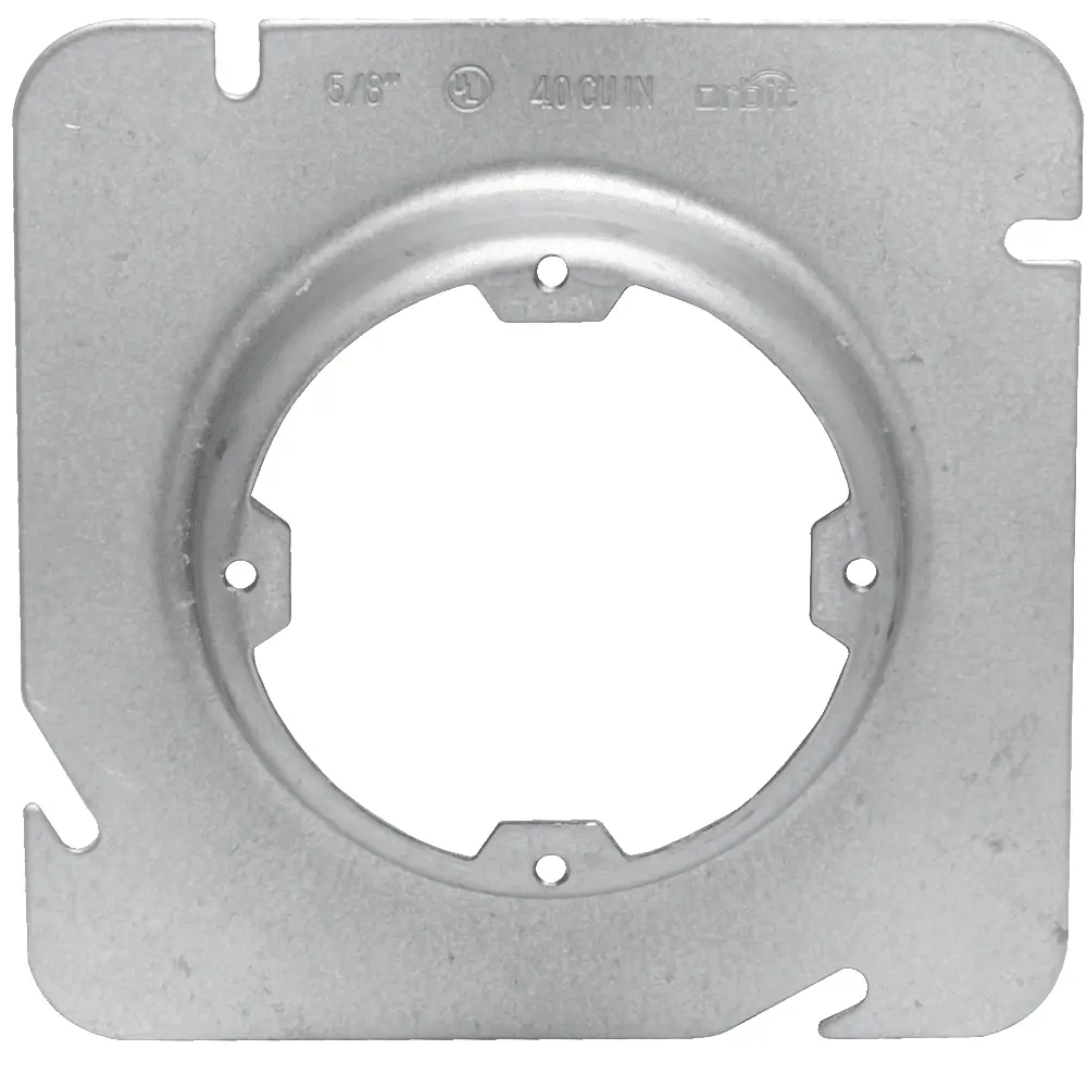 4-11/16" Square to Round Cover, 5/8" Raised, Open, Ears (2) 3/4" O.C. 1 4-11/16" Square to Round Cover, 5/8" Raised, Open, Ears (2) 3/4" O.C.