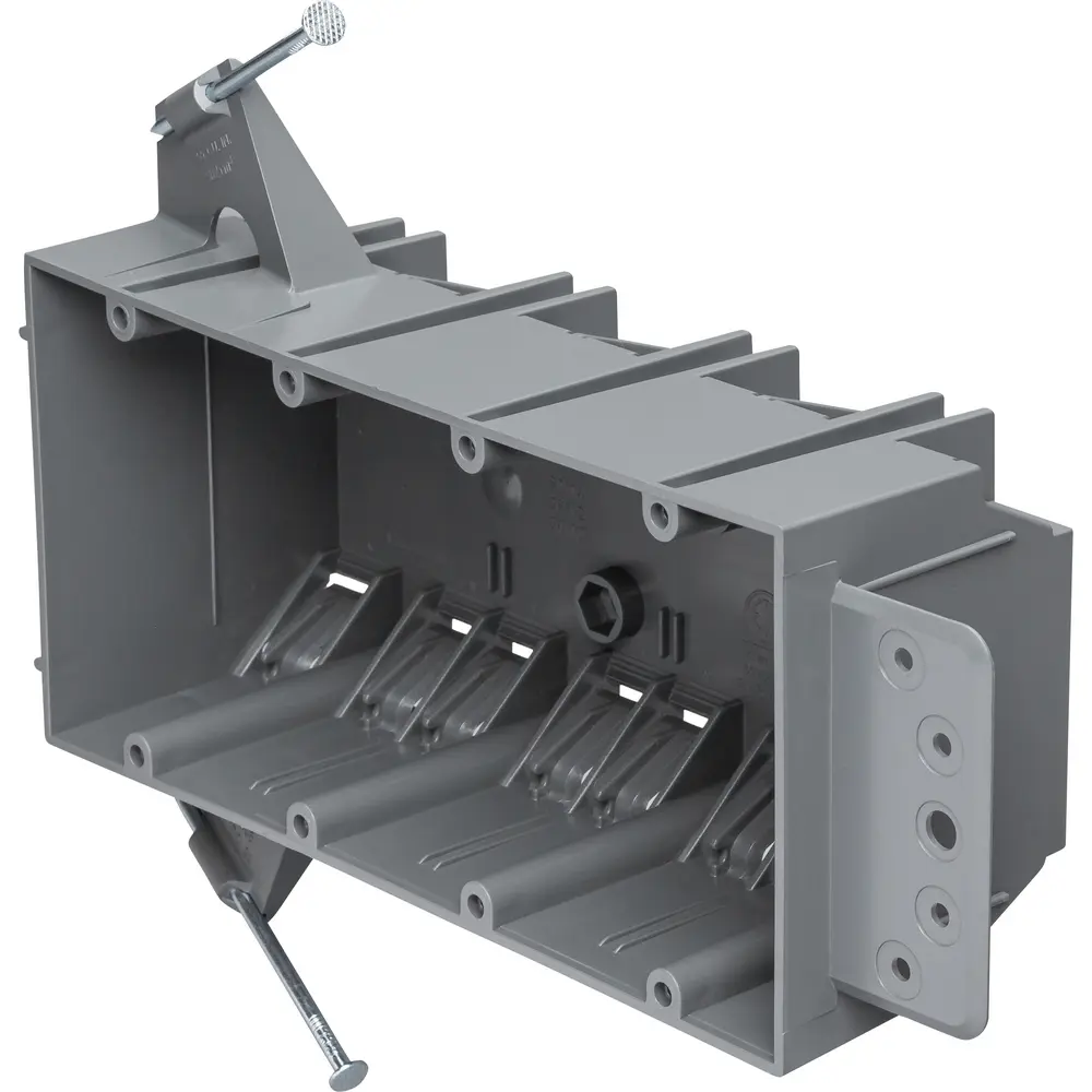 4-Gang Plastic Switch Box, Nail-On, 55 Cu. In. 1 4-Gang Plastic Switch Box, Nail-On, 55 Cu. In.