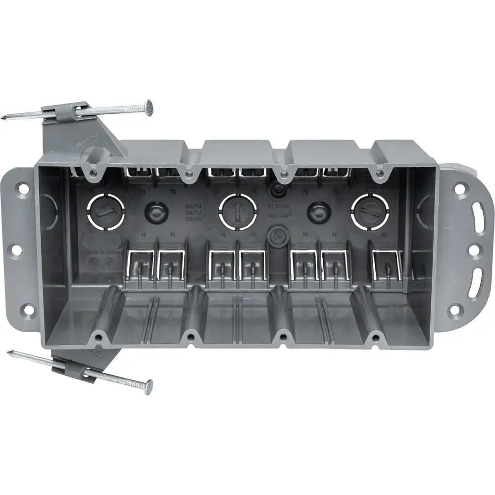 4-Gang Plastic Switch Box, Nail-On, 87 Cu. In. 2 4-Gang Plastic Switch Box, Nail-On, 87 Cu. In.