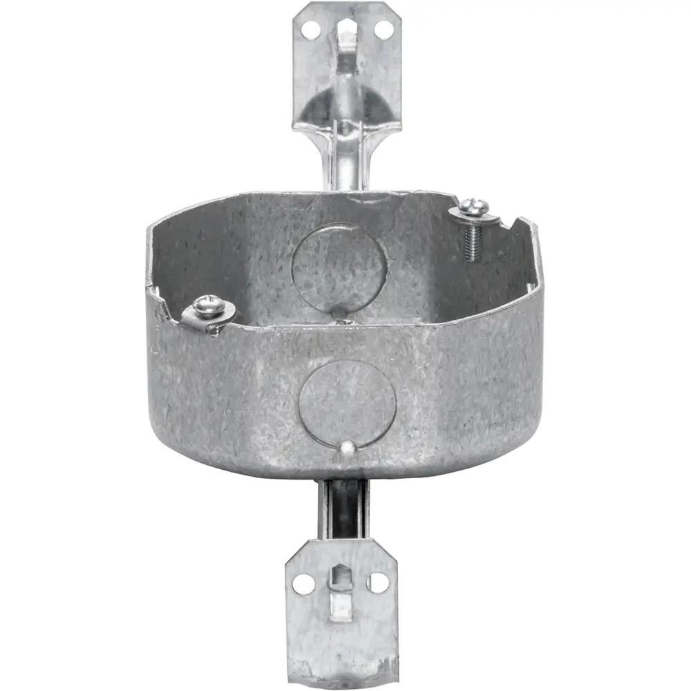 4" Octagon Box Welded, Adjustable Bar Hanger, 1/2" KO's, 1-1/2" Deep