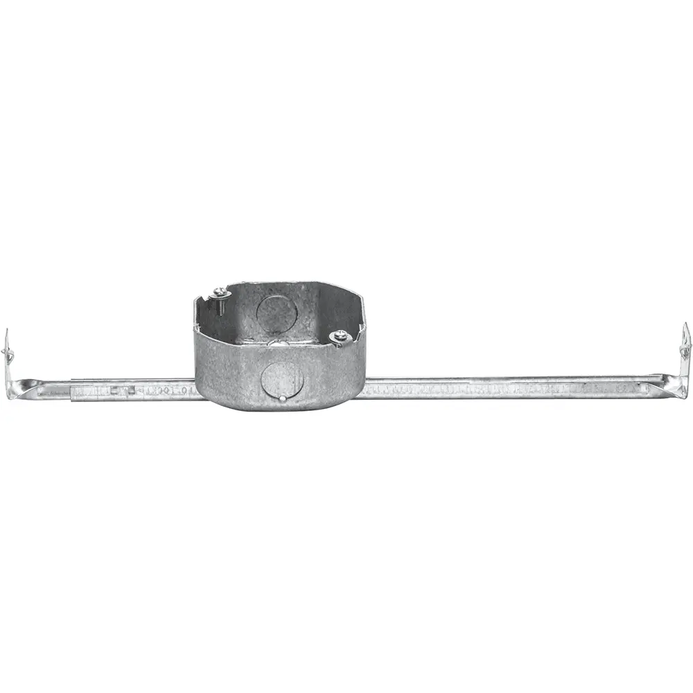 4" Octagon Box Welded, Adjustable Bar Hanger, 1/2" KO's, 1-1/2" Deep