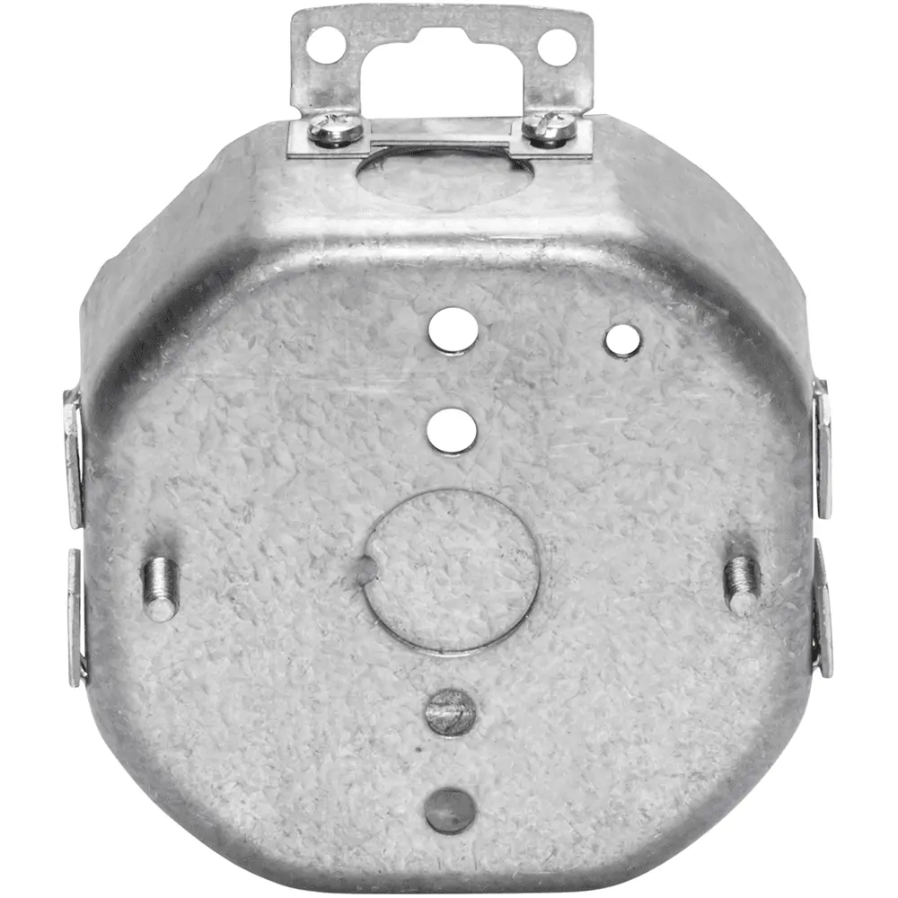 4" Octagon Box Welded w/ BX/MC Clamps & Ears, 1/2" KO's, 1-1/2" Deep 1 4" Octagon Box Welded w/ BX/MC Clamps & Ears, 1/2" KO's, 1-1/2" Deep