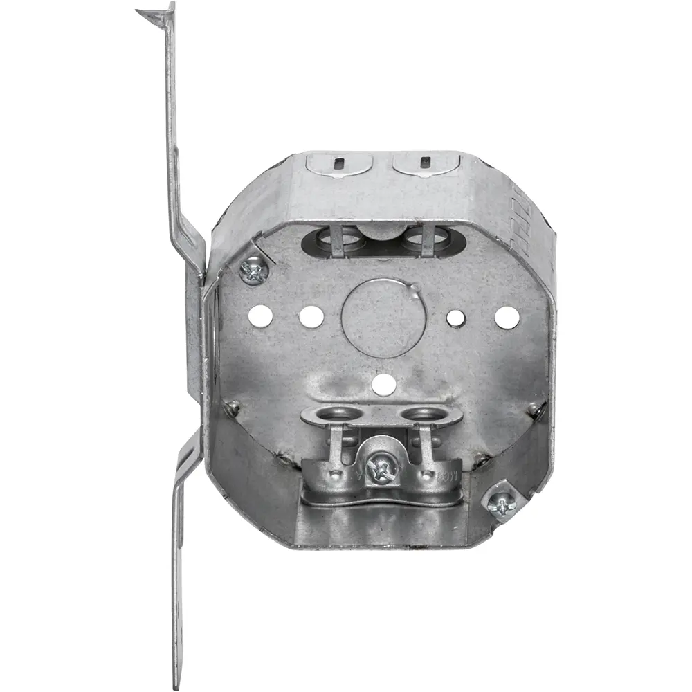 4" Octagon Box Welded w/ BX/MC Clamps, Flush, 1/2" KO's, 2-1/8" Deep