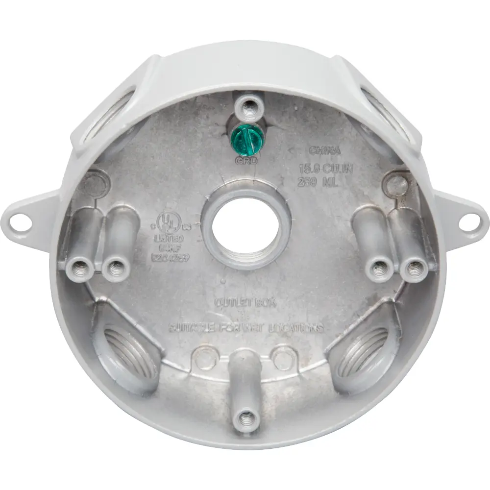 4" Round Weatherproof Box, (5) 1/2" Hole, Gray