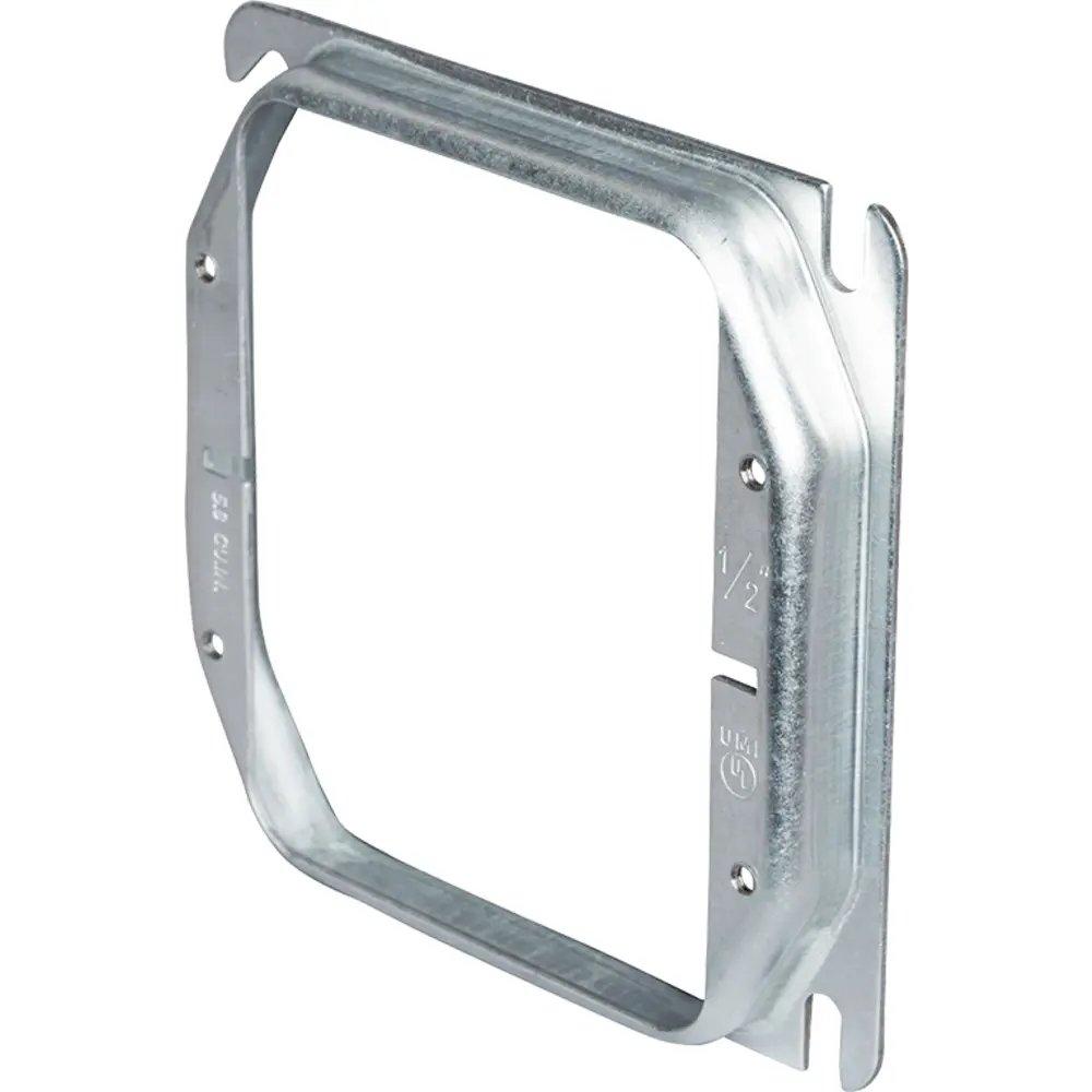 4" Square 2 Gang Device Ring, 1/2" Raised, 5.8 Cu. In.