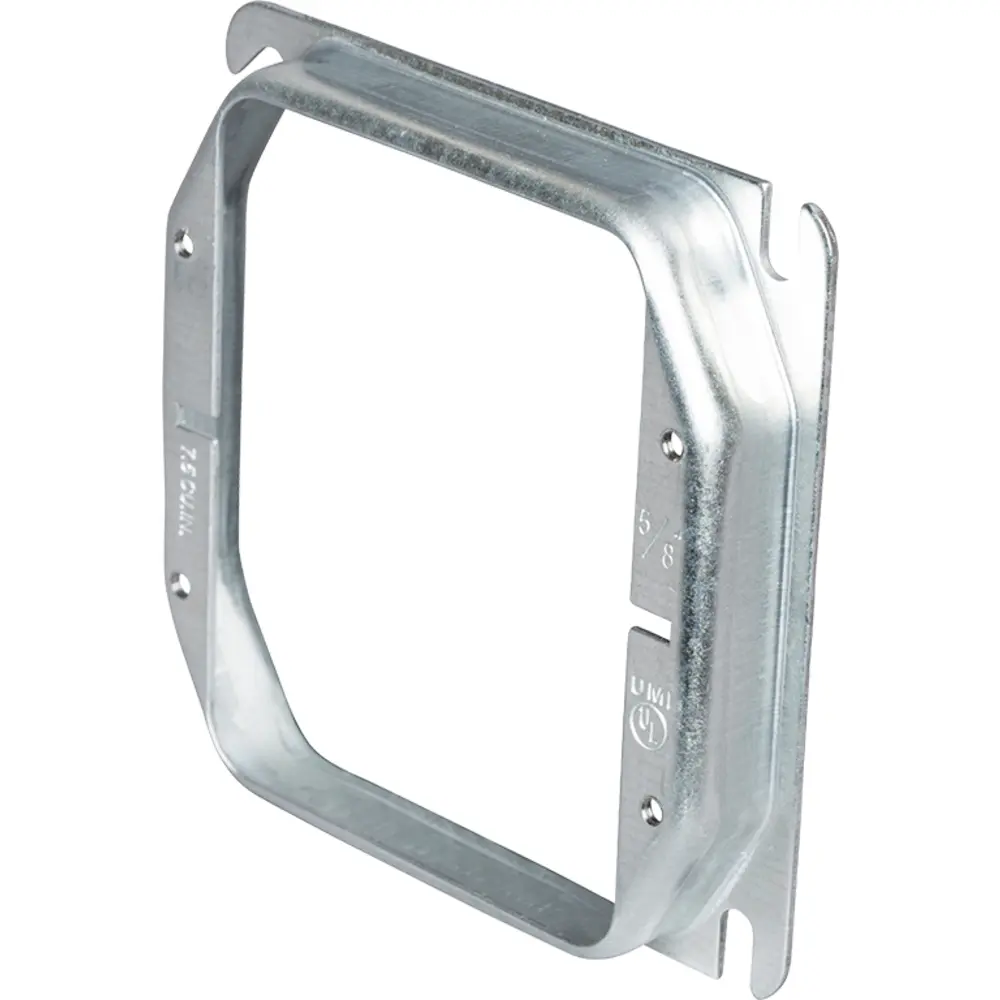 4" Square 2 Gang Device Ring, 5/8" Raised, 7.5 Cu. In.