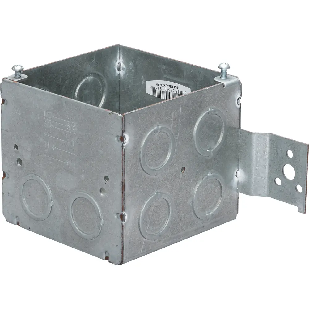 4" Square Box w/ (14) CKO's, Flush Bracket, 3-1/2" Deep