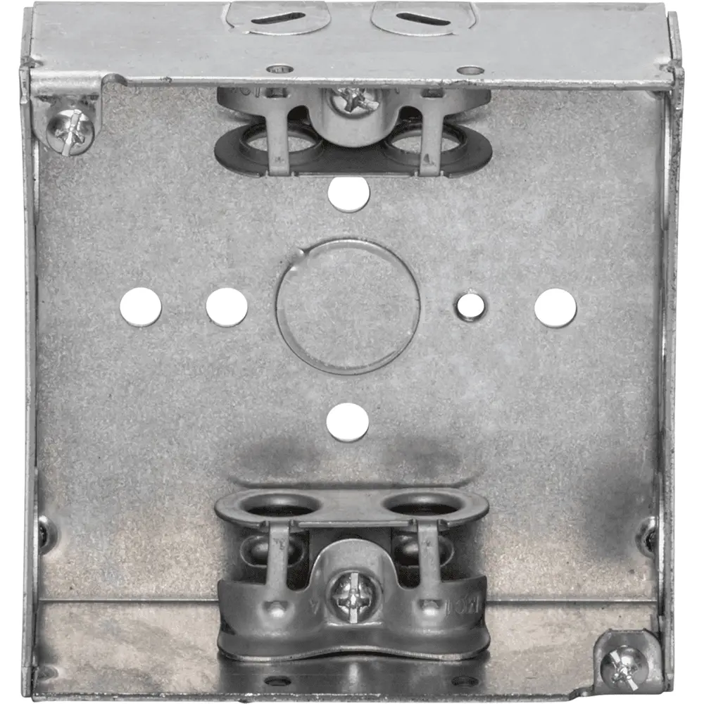 4" Square Box w/ BX/MC Clamps, 1/2" KO's, 1-1/2" Deep