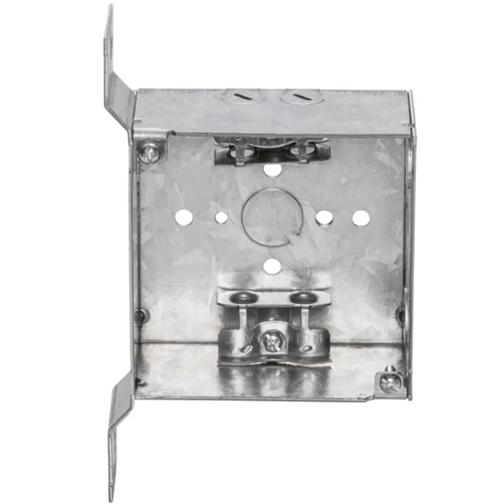 4" Square Box w/ BX/MC Clamps, Flush Bracket, 1/2" KO's, 1-1/2" Deep