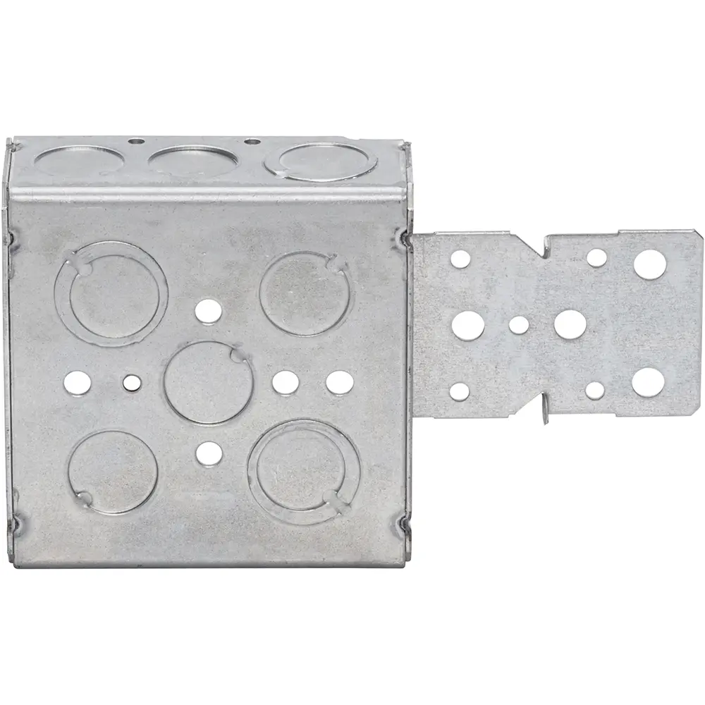 4" Square Box w/ BX/MC Clamps, MKO B Bracket, 1/2" MKO's, 1-1/2" Deep