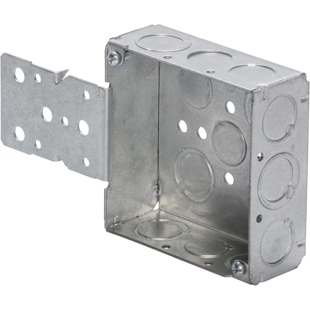 4" Square Box w/ BX/MC Clamps, MKO B Bracket, 1/2" MKO's, 1-1/2" Deep