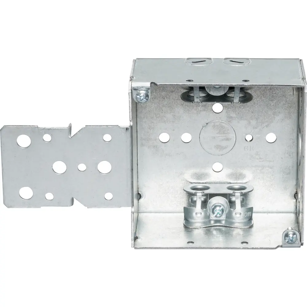 4" Square Box w/ MC Clamps, B Bracket, 1/2" KO's, 2-1/8" Deep