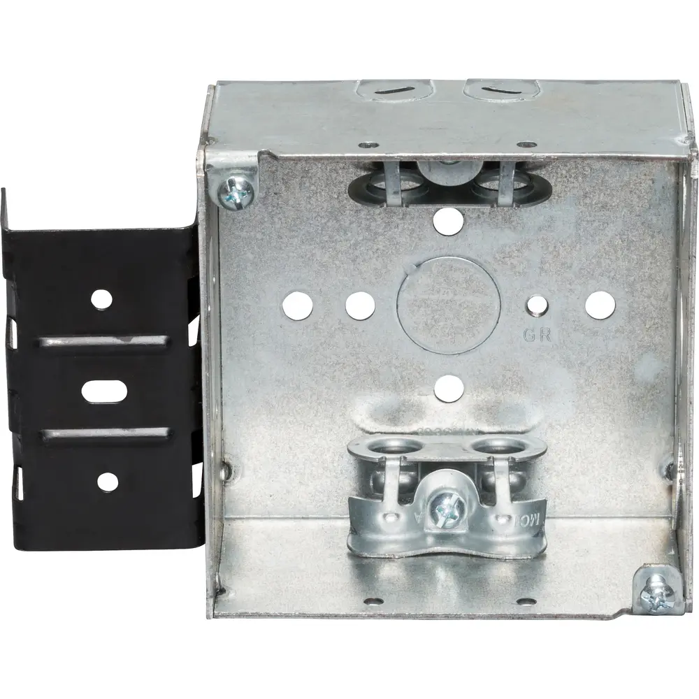 4" Square Box w/ MC Clamps, Metal Stud Bracket, 1/2" KO's, 2-1/8" Deep