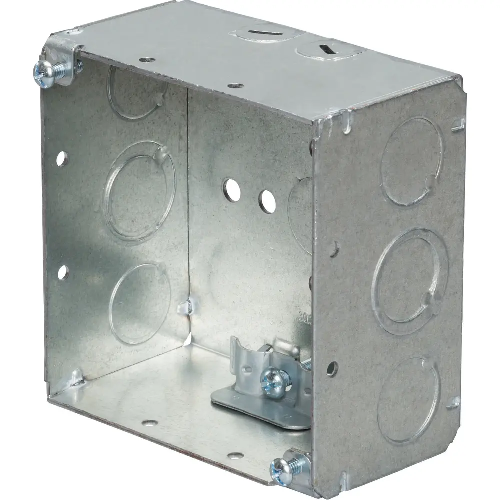 4" Square Box w/ Non-Metallic Clamps, 1/2" KO's, 2-1/8" Deep