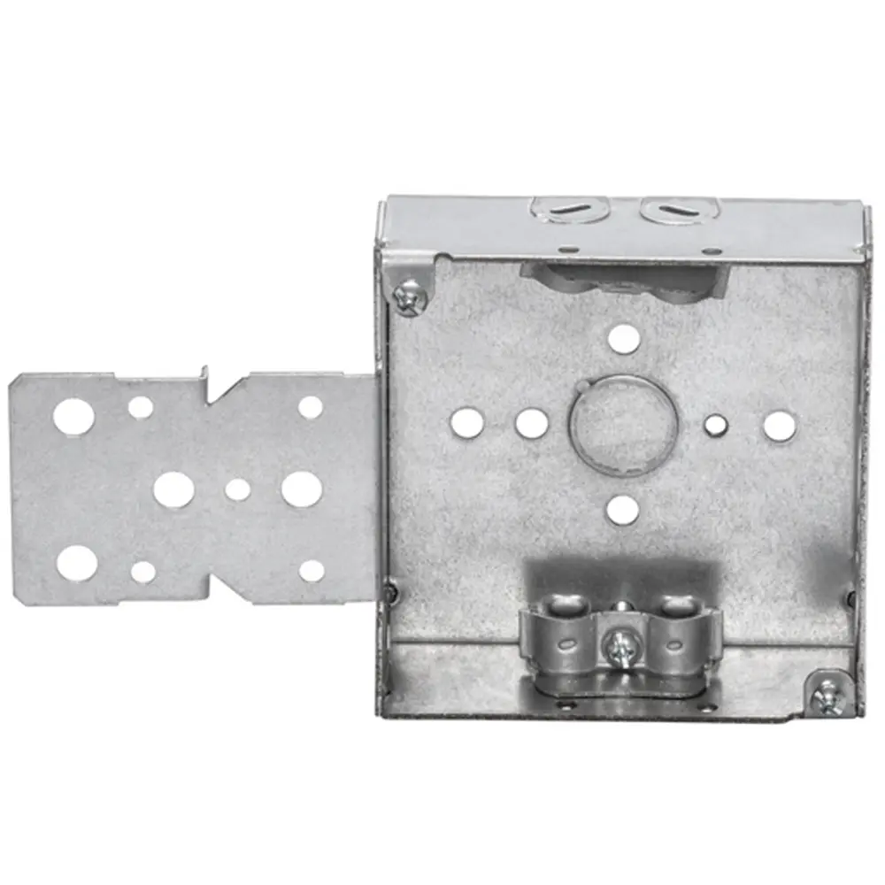 4" Square Box w/ Non-Metallic Clamps, B Bracket, 1/2" KO's, 2-1/8" Deep