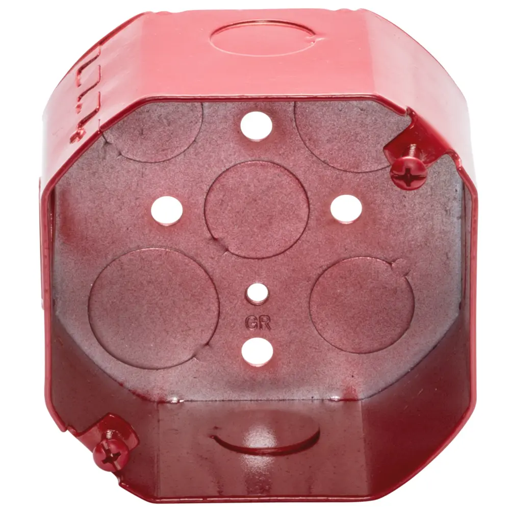 4 Square Octagon Box, Red Fire Alarm, 1/2", 3/4" KO's, 2-1/8" Deep 2 4 Square Octagon Box, Red Fire Alarm, 1/2", 3/4" KO's, 2-1/8" Deep